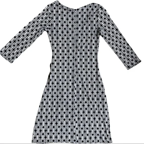Touch9 no size small/med stretchy wraparound Black & white geometric shape dress - Picture 2 of 10
